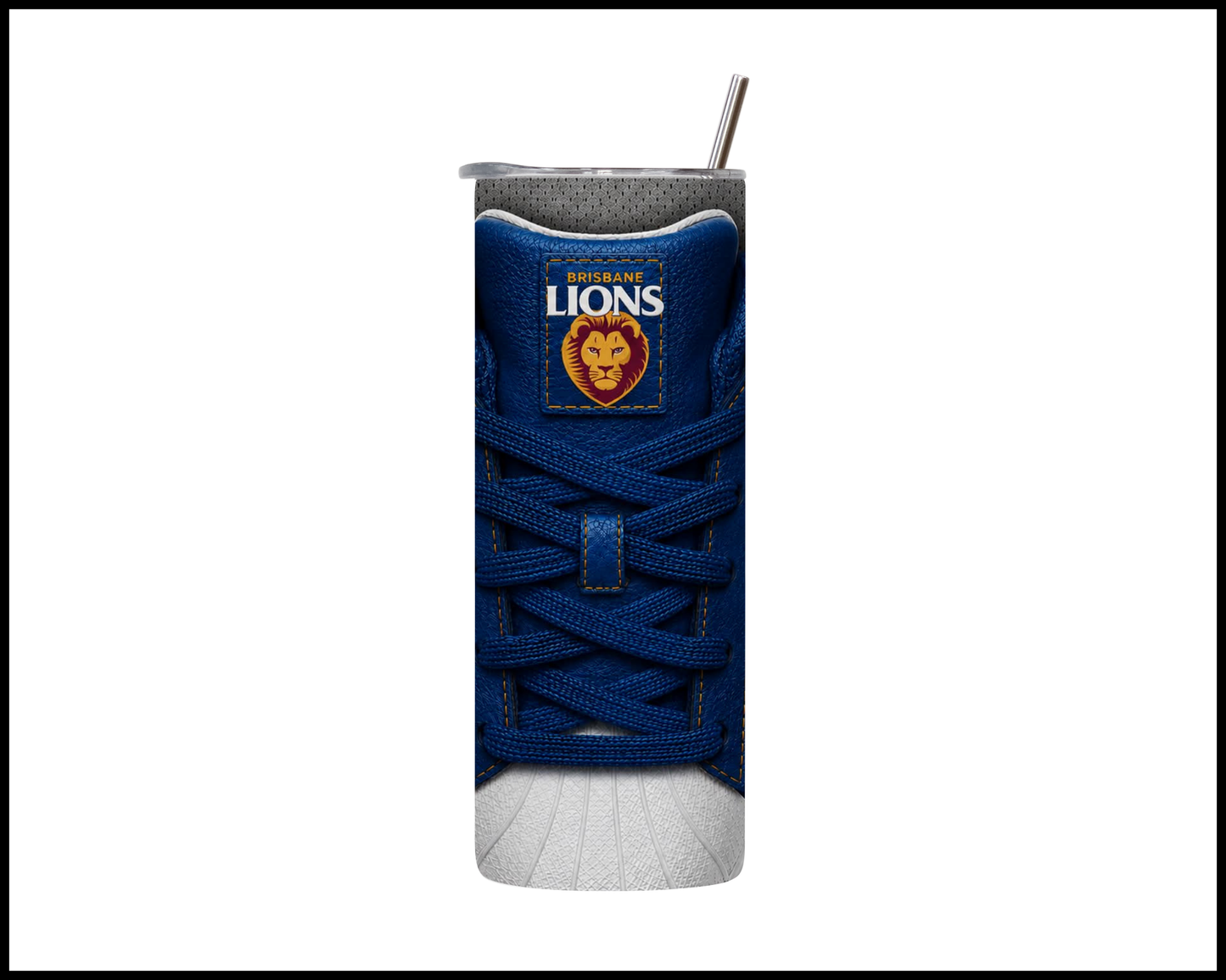 Stainless Steel Tumbler - Brisbane Lions Side-Stripe Shoe Inspired