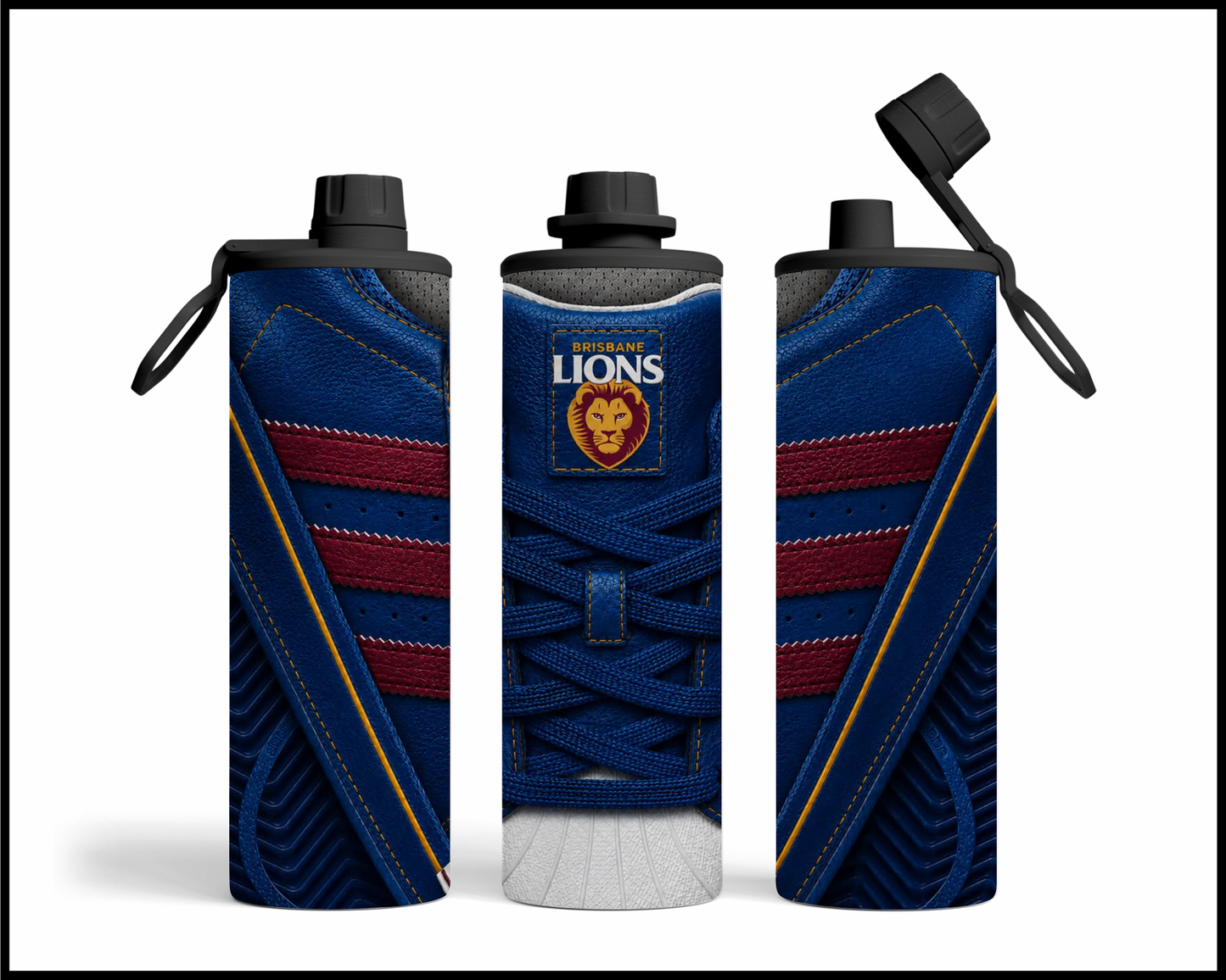 Stainless Steel Tumbler - Brisbane Lions Side-Stripe Shoe Inspired