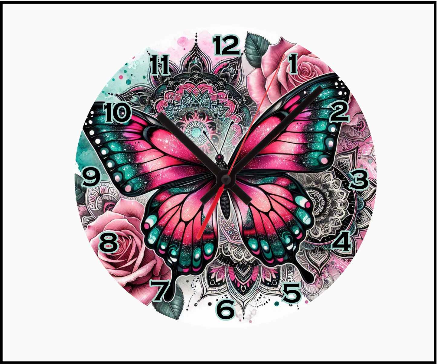 Emerald Butterfly Sublimated Clock (Round 011)