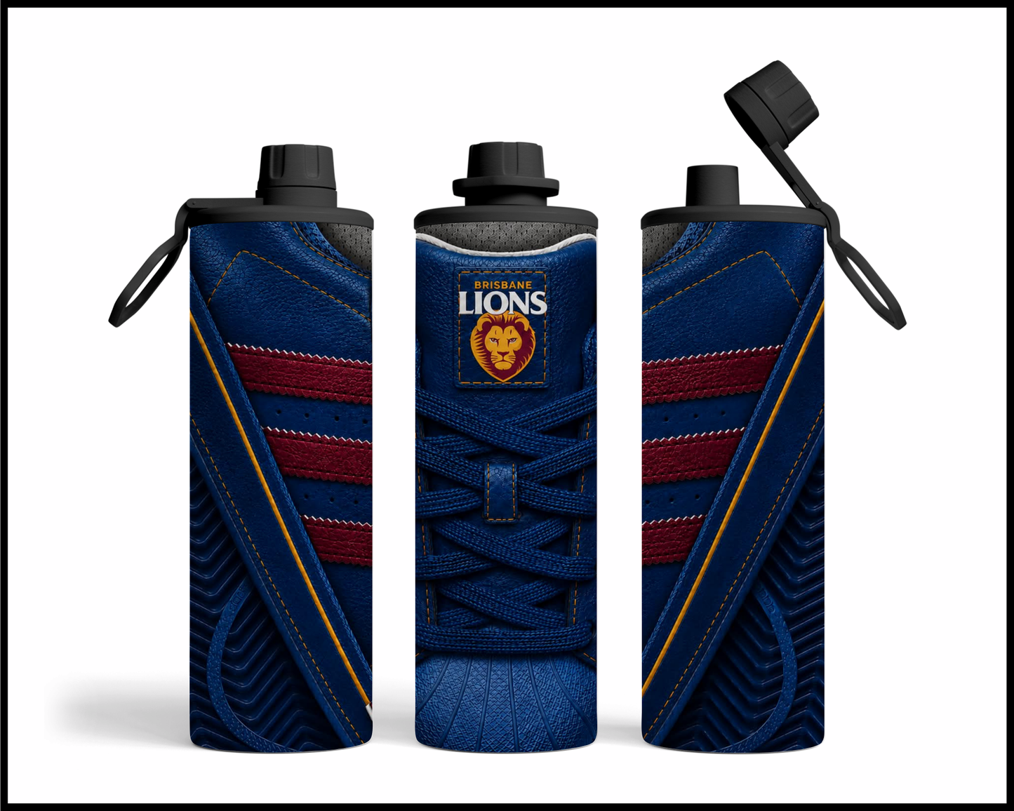 Stainless Steel Tumbler - Brisbane Lions Side-Stripe Shoe Inspired