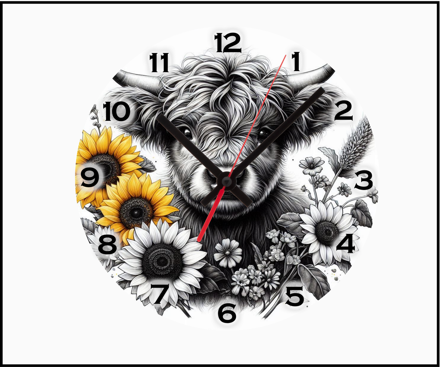 Grey Scale Cow Sublimated Clock (Round 014)