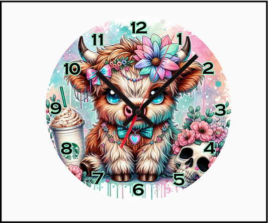 Baby Highlander and Skull Sublimated Clock (Round 016)