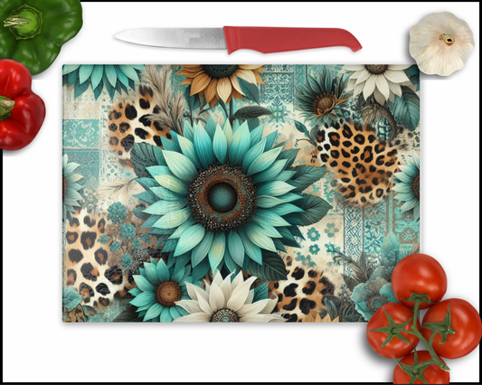 Teal Floral Sublimated Cutting Board (030)