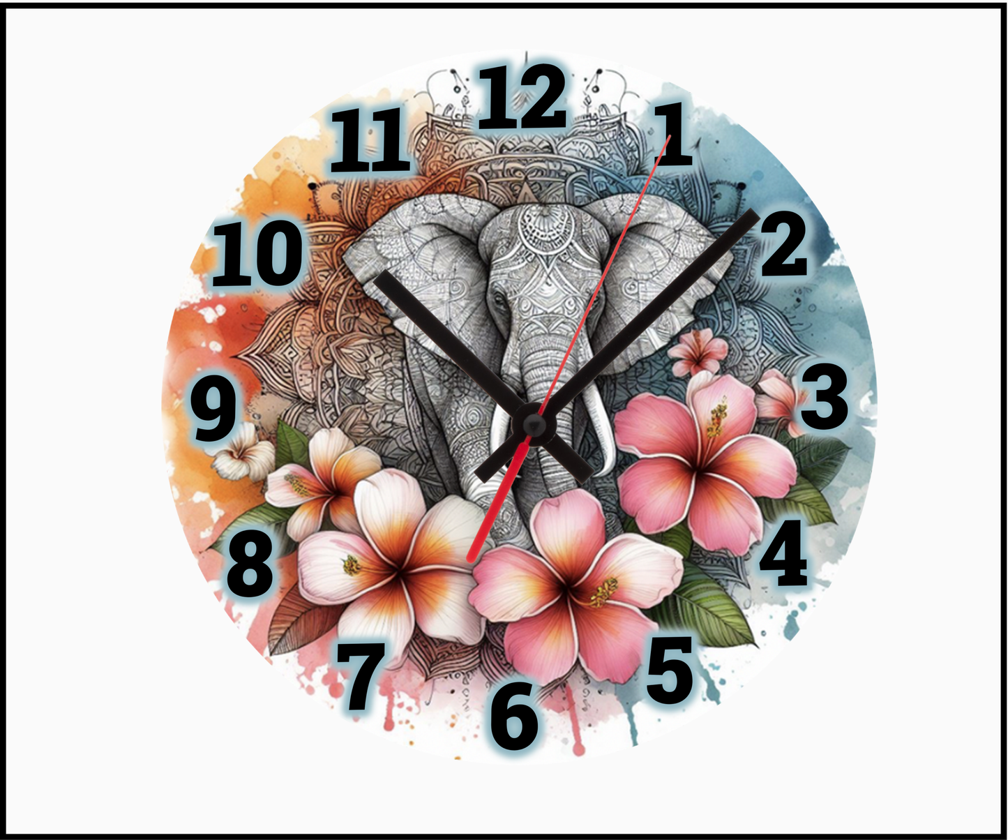 Mandala Elephant Sublimated Clock (Round 035)