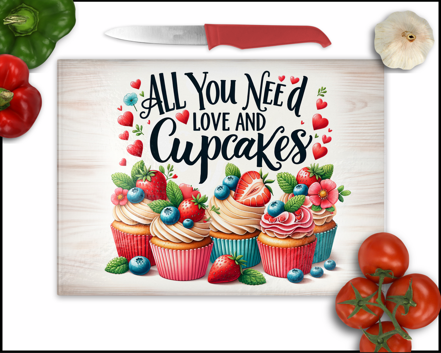 Love & Cupcakes Sublimated Cutting Board (041)