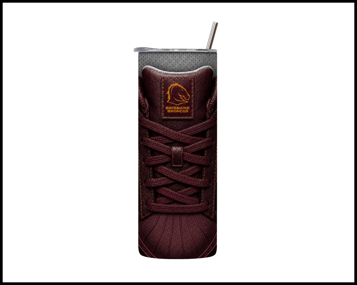 Stainless Steel Tumbler - Brisbane Broncos Side-Stripe Shoe Inspired