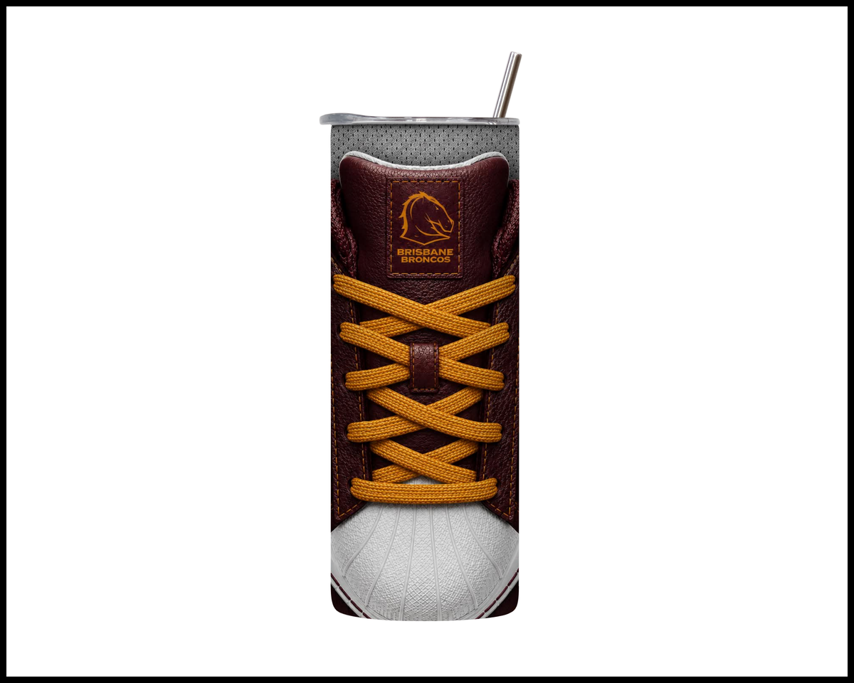 Stainless Steel Tumbler - Brisbane Broncos Side-Stripe Shoe Inspired