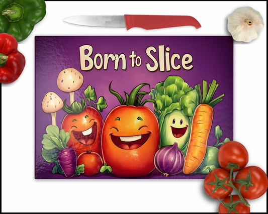 Born To Slice Comedy Veggies Sublimated Cutting Board (048)