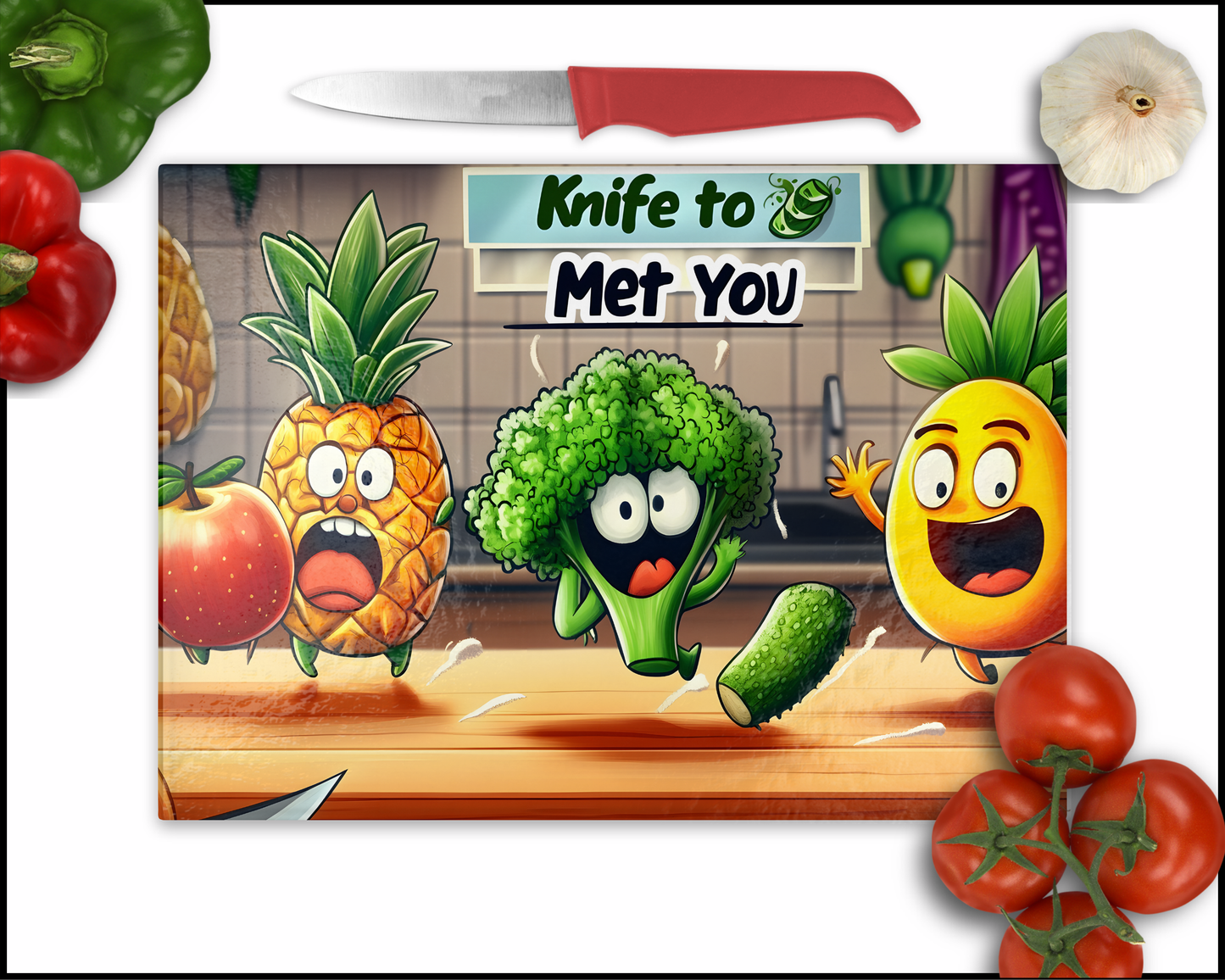 Knife To Meet You Comedy Veggies Sublimated Cutting Board (049)