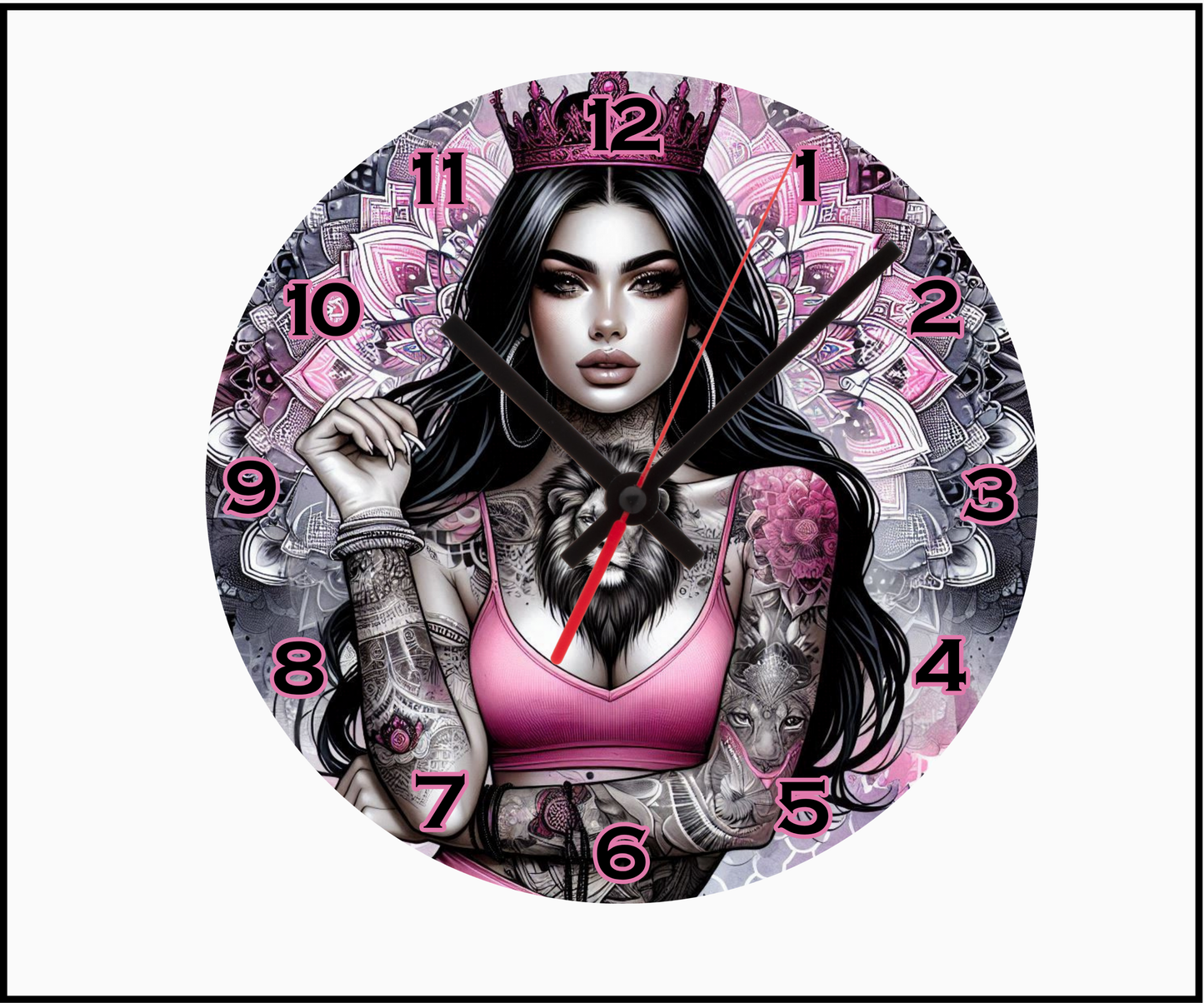 Bad Ass Beauty Queen Sublimated Clock (Round 050)