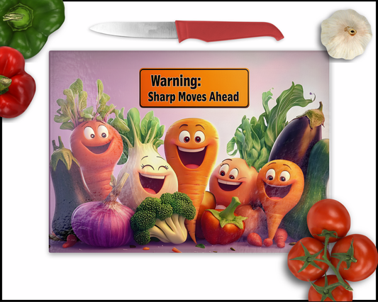 Warnin' Sharp Moves Ahead Comedy Veggies Sublimated Cutting Board (051)