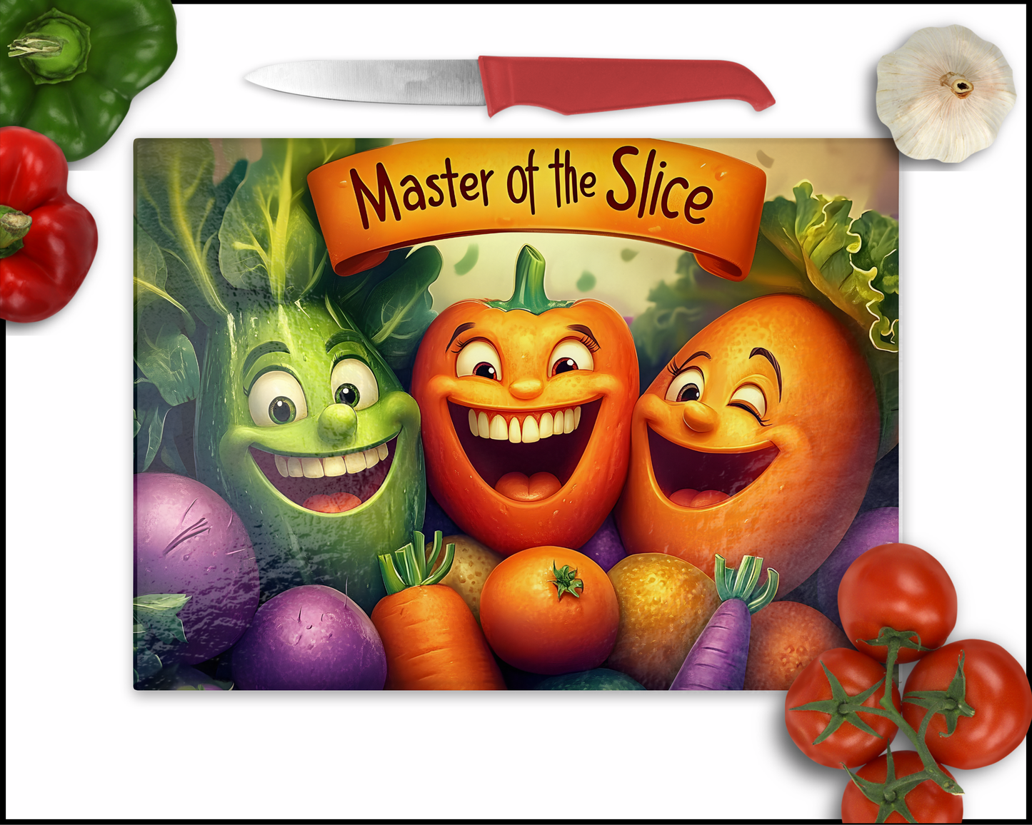 Master of the Slice Comedy Veggies Sublimated Cutting Board (052)