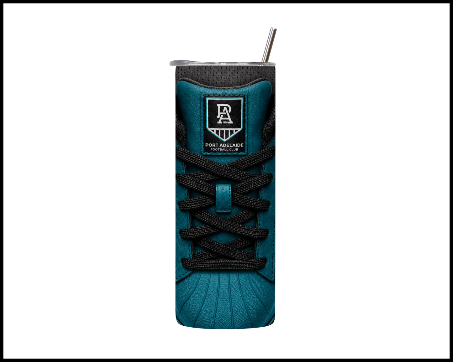 Stainless Steel Tumbler - Port Adelaide Side-Stripe Shoe Inspired