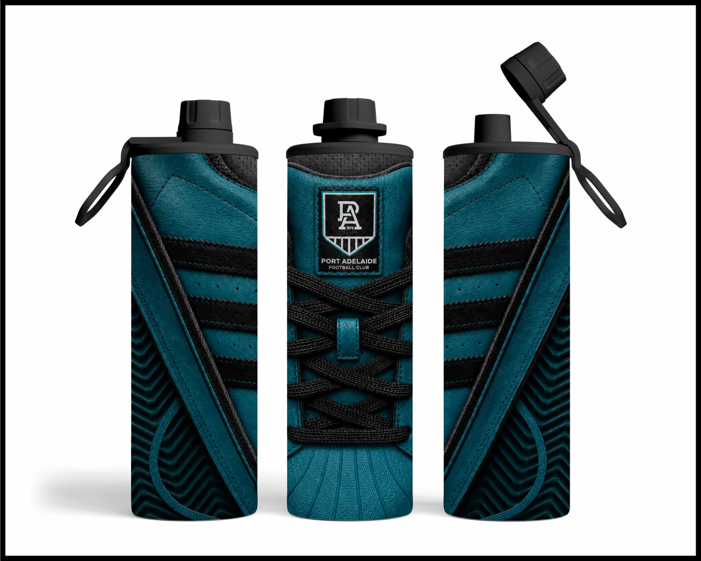 Stainless Steel Tumbler - Port Adelaide Side-Stripe Shoe Inspired