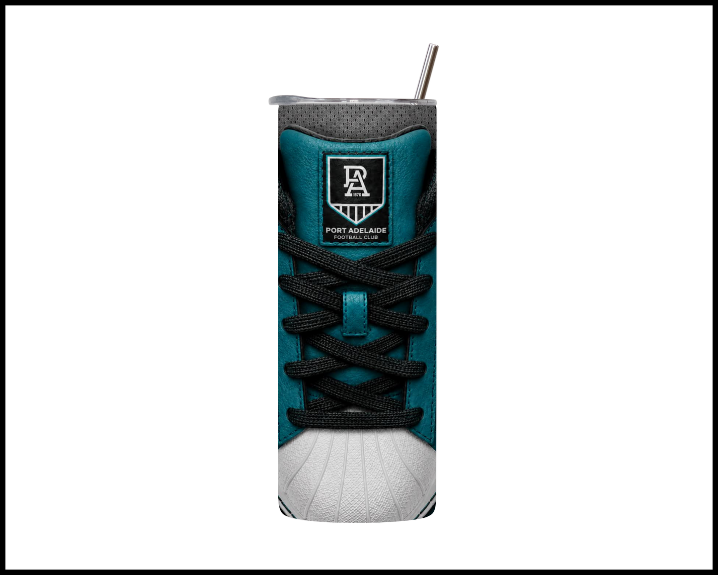 Stainless Steel Tumbler - Port Adelaide Side-Stripe Shoe Inspired