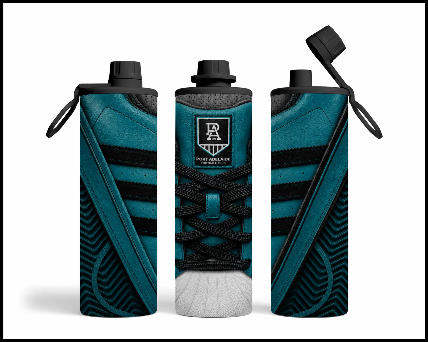 Stainless Steel Tumbler - Port Adelaide Side-Stripe Shoe Inspired