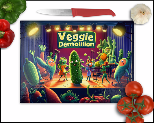 Veggie Demolition Comedy Veggies Sublimated Cutting Board (054)