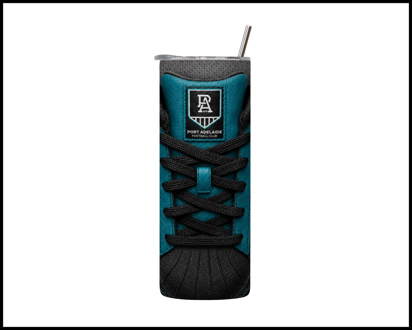 Stainless Steel Tumbler - Port Adelaide Side-Stripe Shoe Inspired