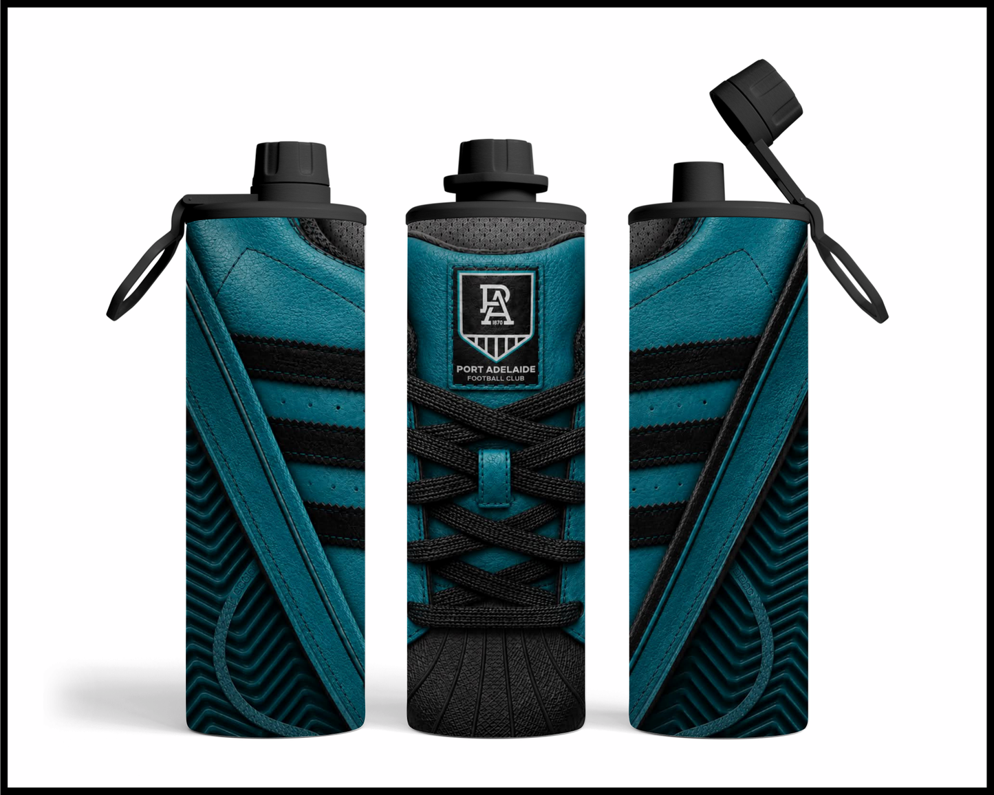 Stainless Steel Tumbler - Port Adelaide Side-Stripe Shoe Inspired