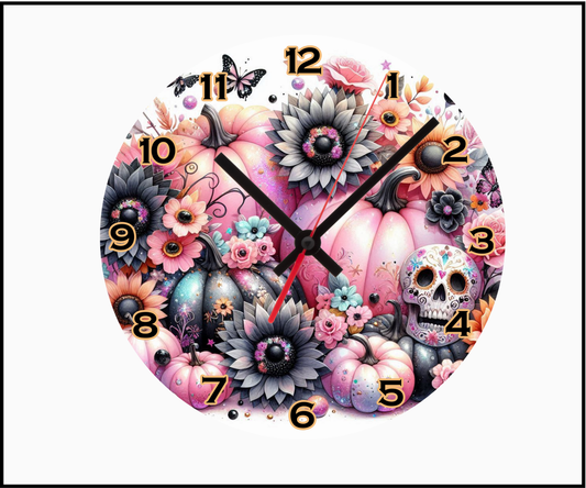 Pumpkin Skull Sublimated Clock (Round 056)