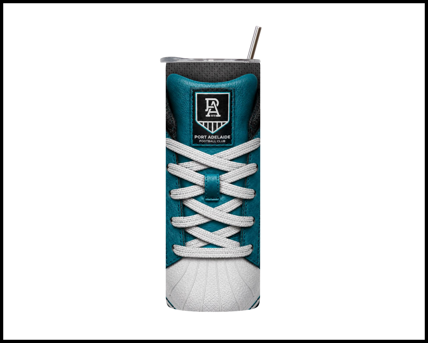 Stainless Steel Tumbler - Port Adelaide Side-Stripe Shoe Inspired