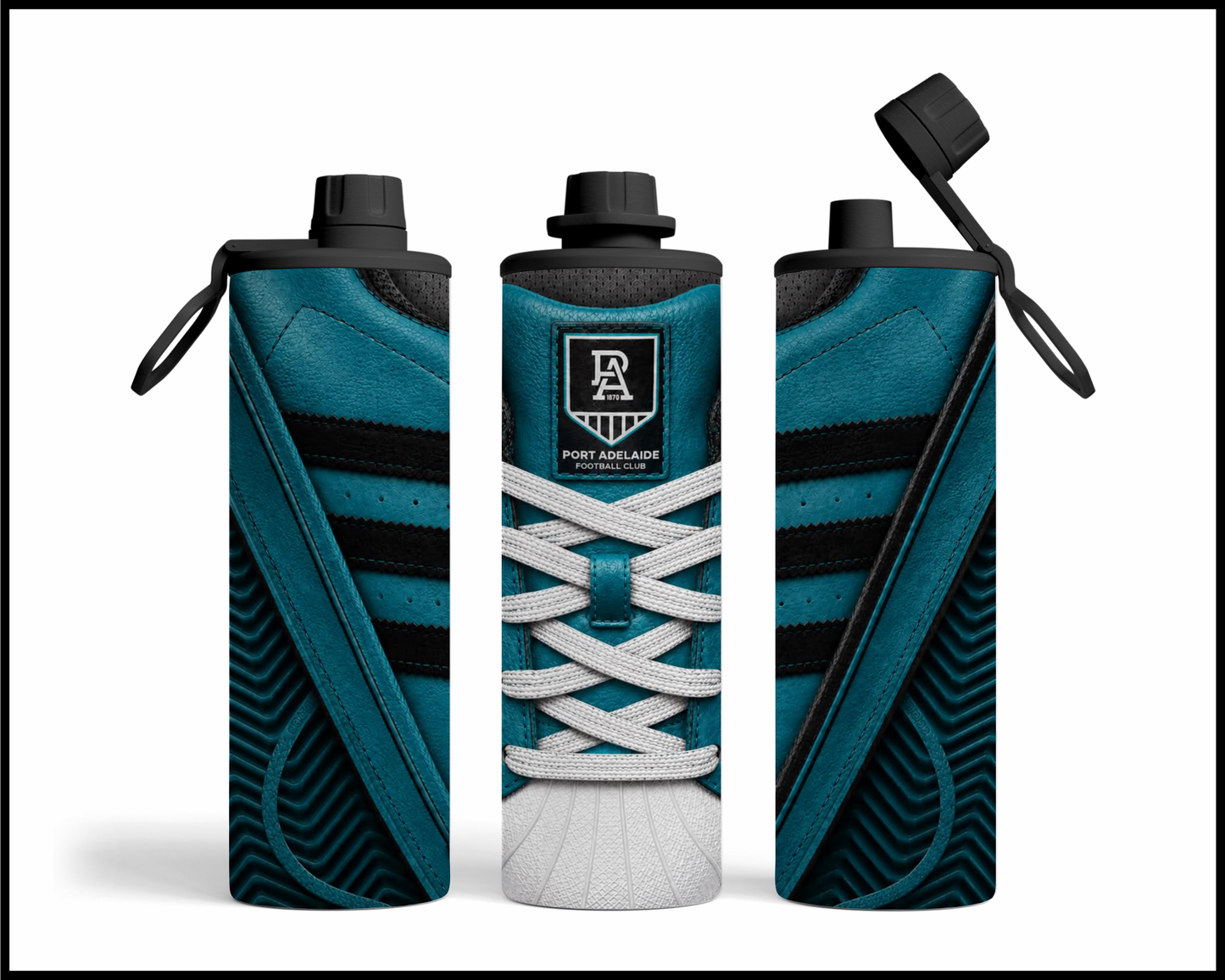 Stainless Steel Tumbler - Port Adelaide Side-Stripe Shoe Inspired