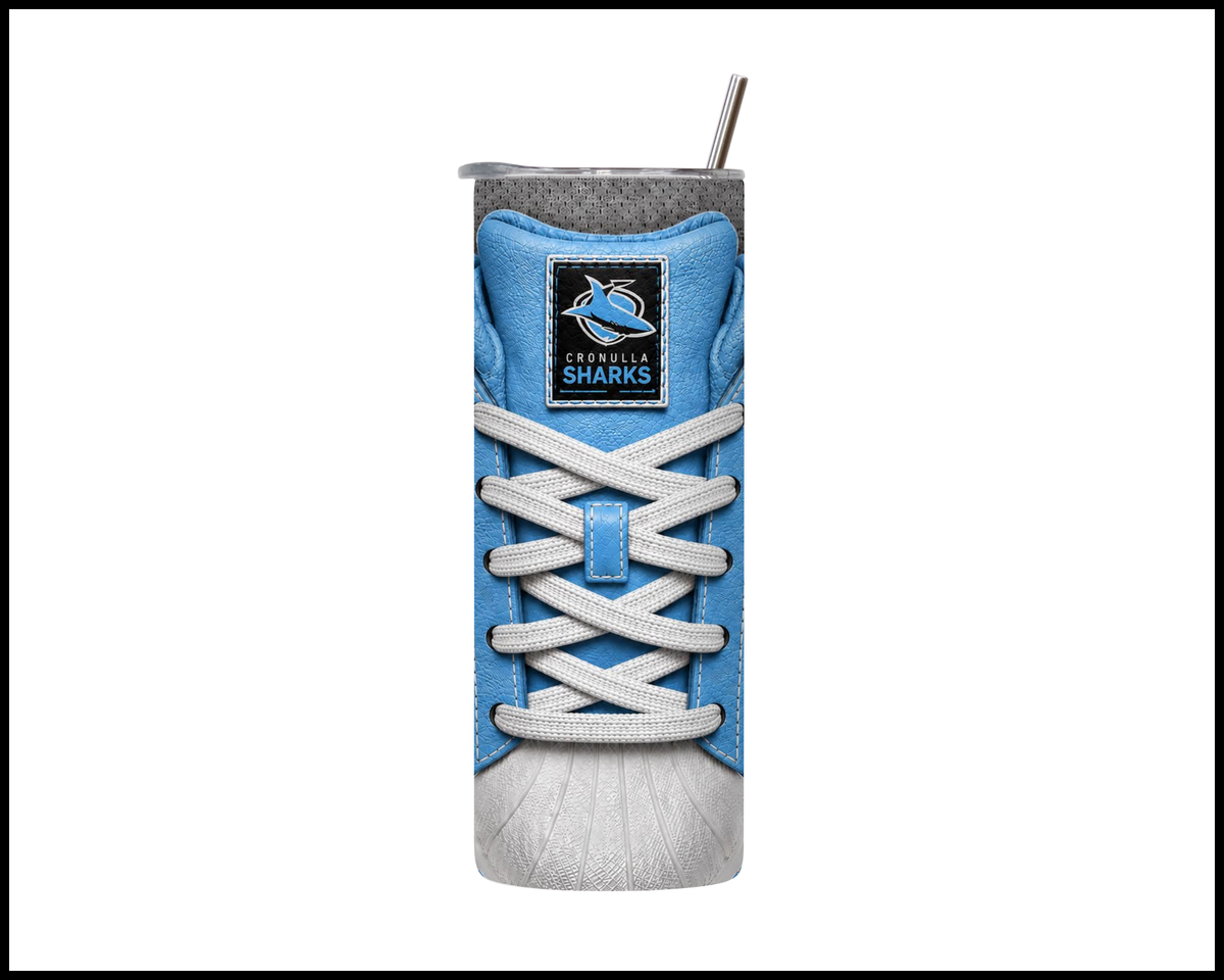 Stainless Steel Tumbler - Cronulla Sharks Side-Stripe Shoe Inspired