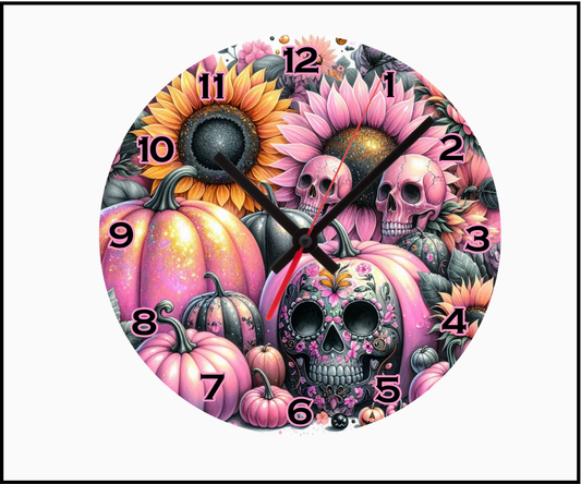 Pumpkin Skull (2) Sublimated Clock (Round 057)