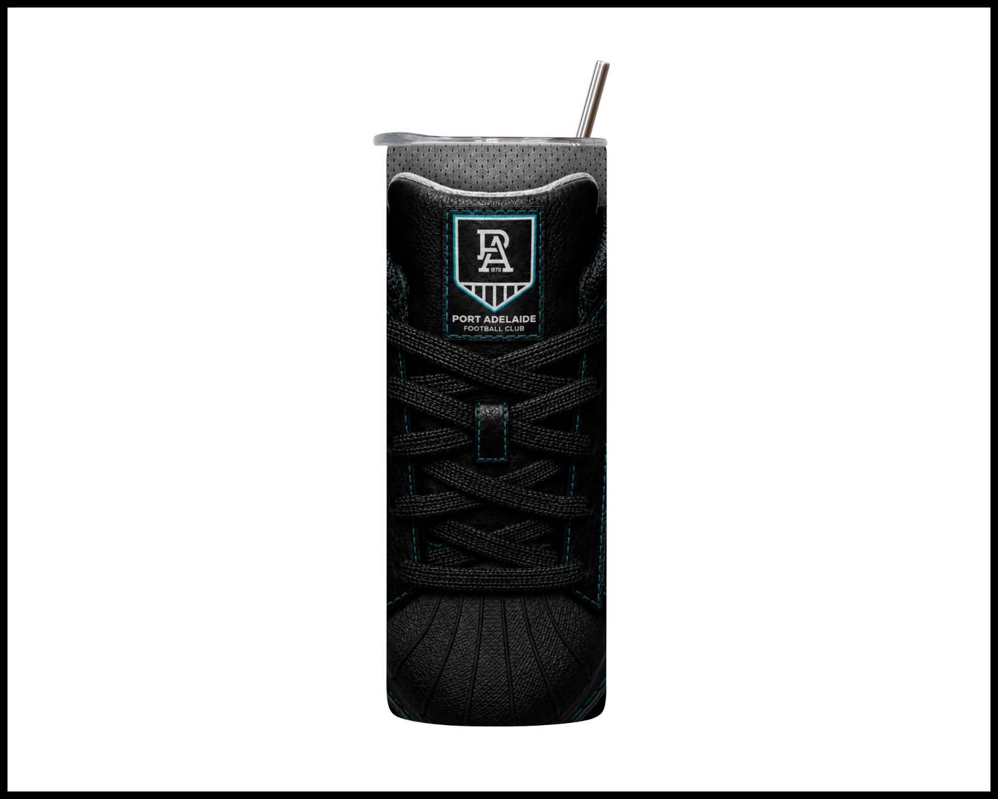 Stainless Steel Tumbler - Port Adelaide Side-Stripe Shoe Inspired