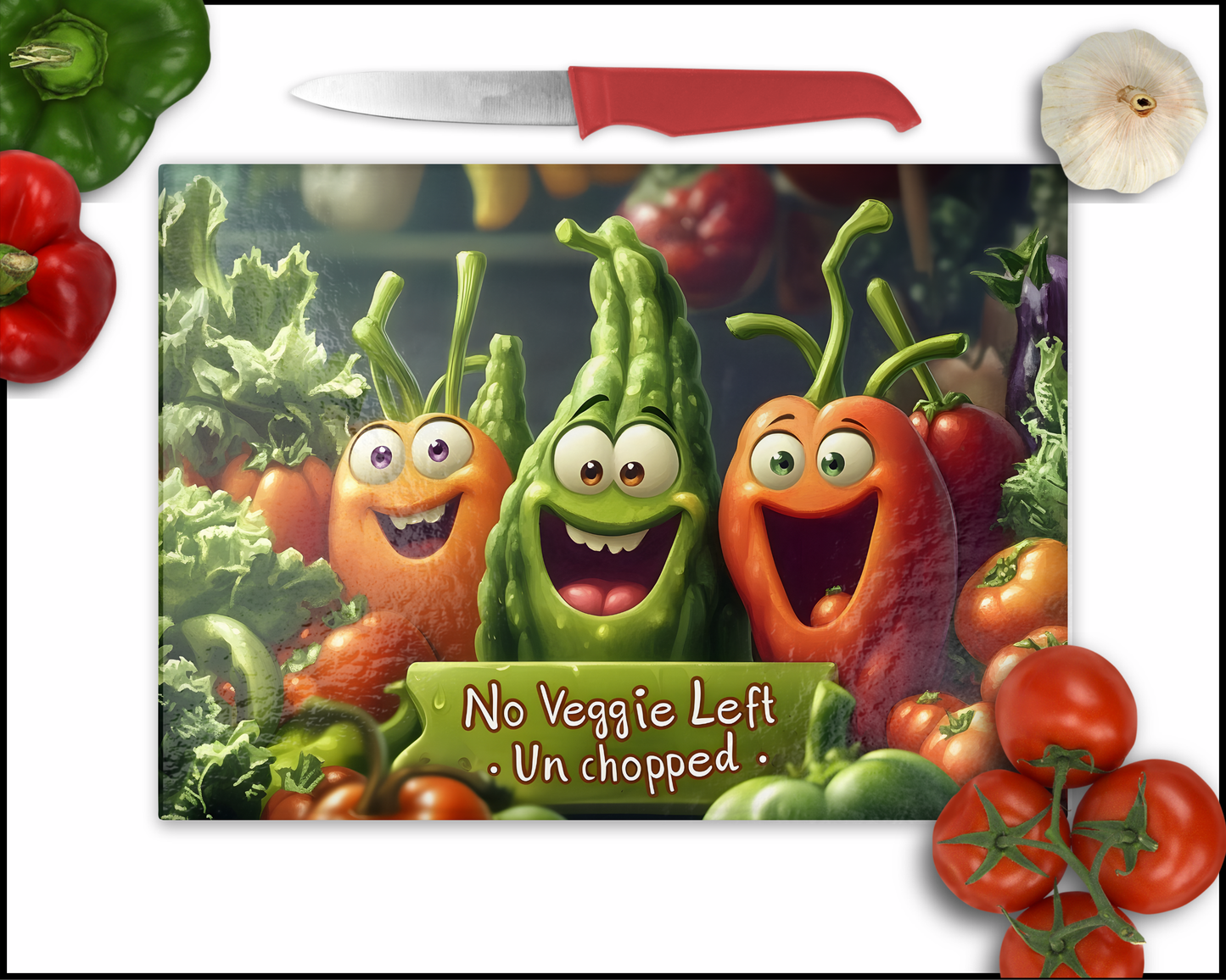 No Veggie Left Unchopped Comedy Veggies Sublimated Cutting Board (057)