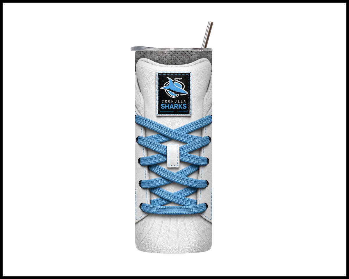 Stainless Steel Tumbler - Cronulla Sharks Side-Stripe Shoe Inspired