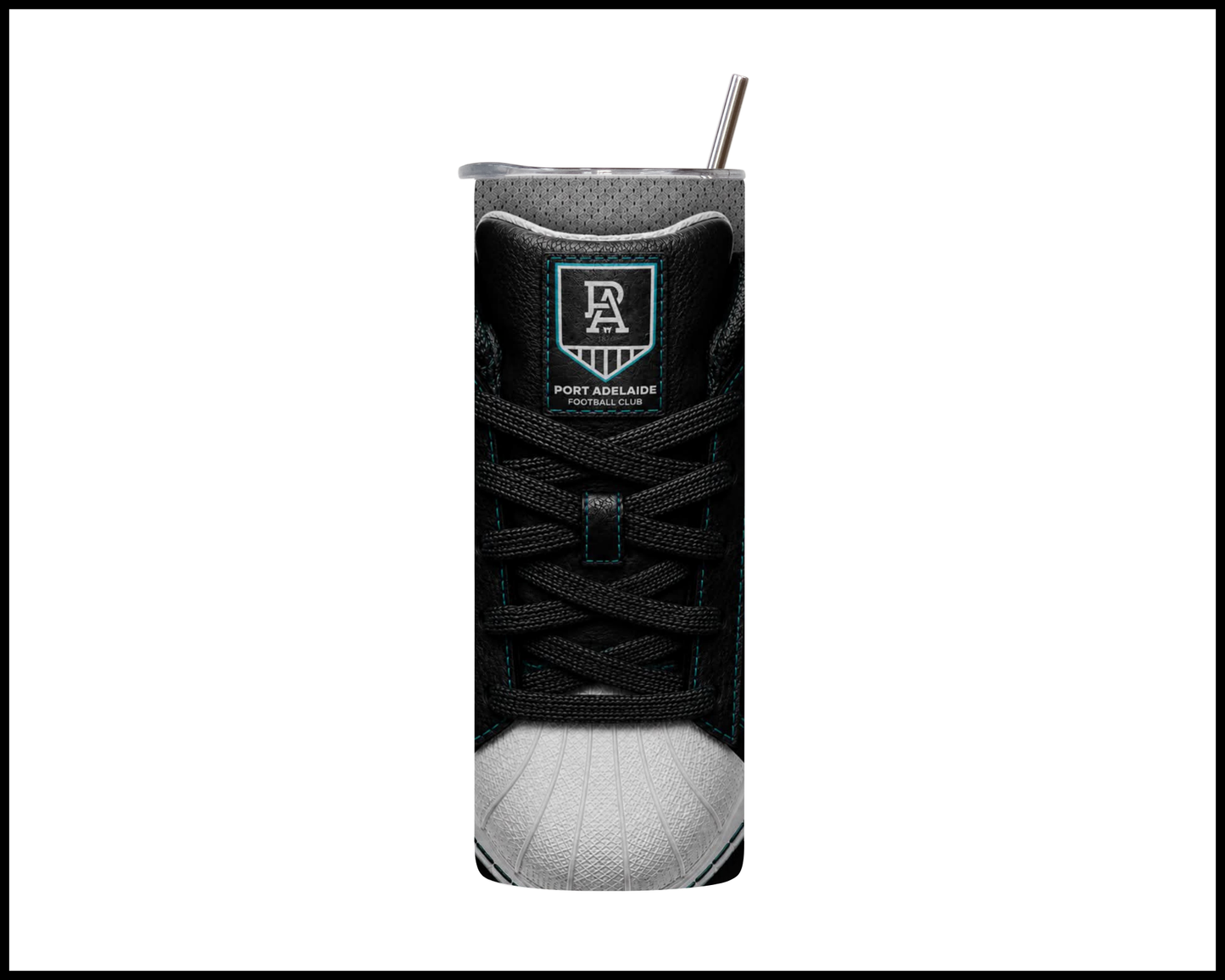 Stainless Steel Tumbler - Port Adelaide Side-Stripe Shoe Inspired