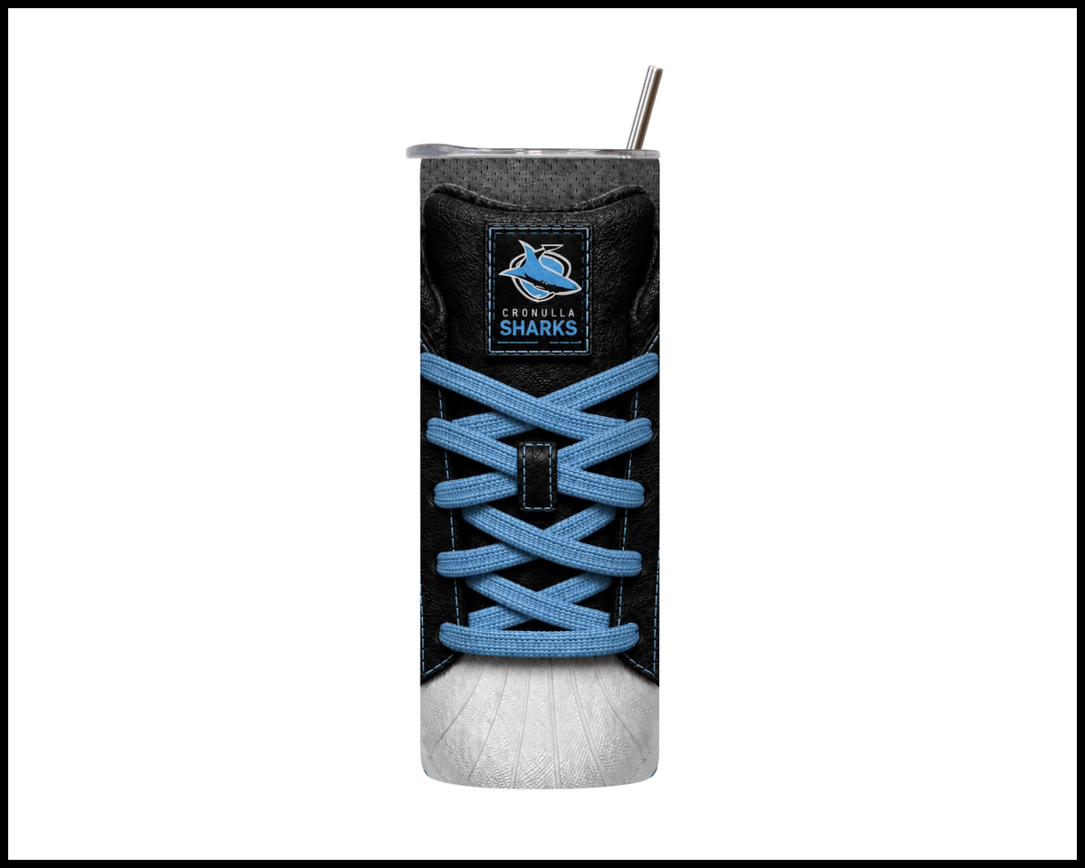 Stainless Steel Tumbler - Cronulla Sharks Side-Stripe Shoe Inspired