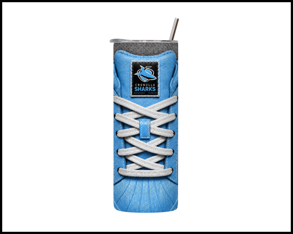 Stainless Steel Tumbler - Cronulla Sharks Side-Stripe Shoe Inspired