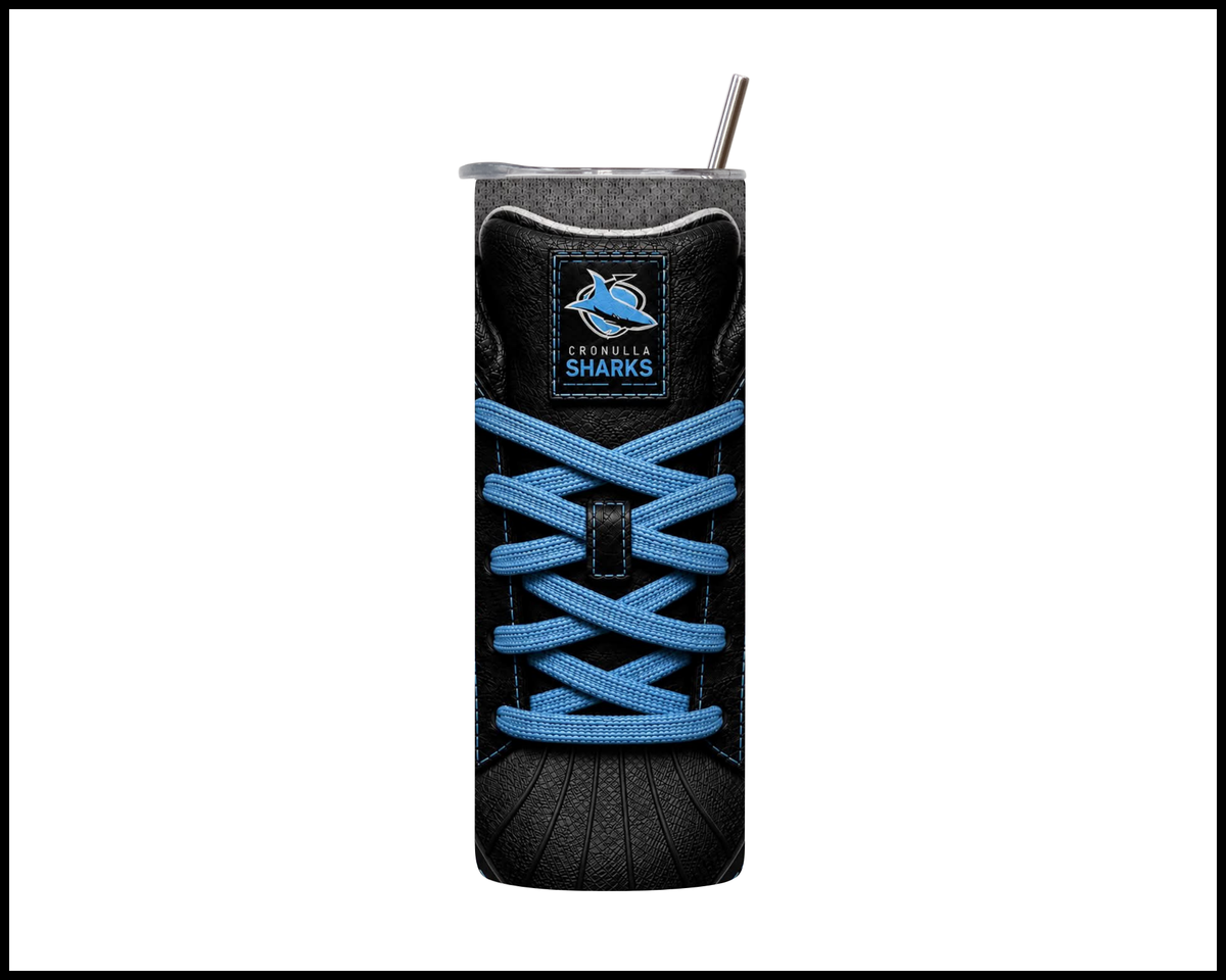 Stainless Steel Tumbler - Cronulla Sharks Side-Stripe Shoe Inspired