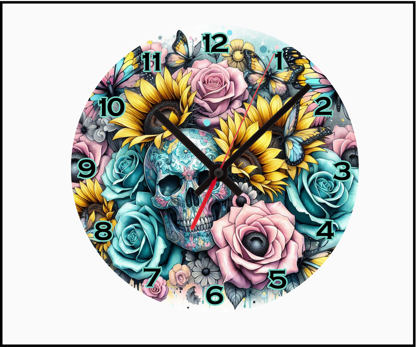 Skull & Flowers Sublimated Clock (Round 067)