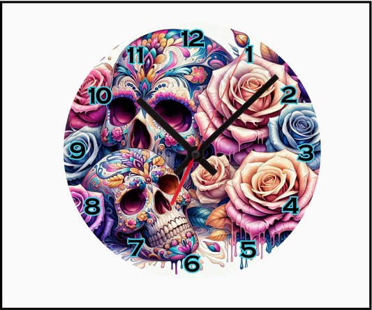 Skull & Flowers (2)  Sublimated Clock (Round 068)