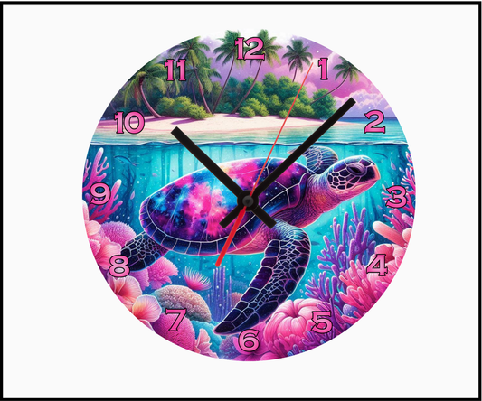 Neon Turtle Sublimated Clock (Round 072)