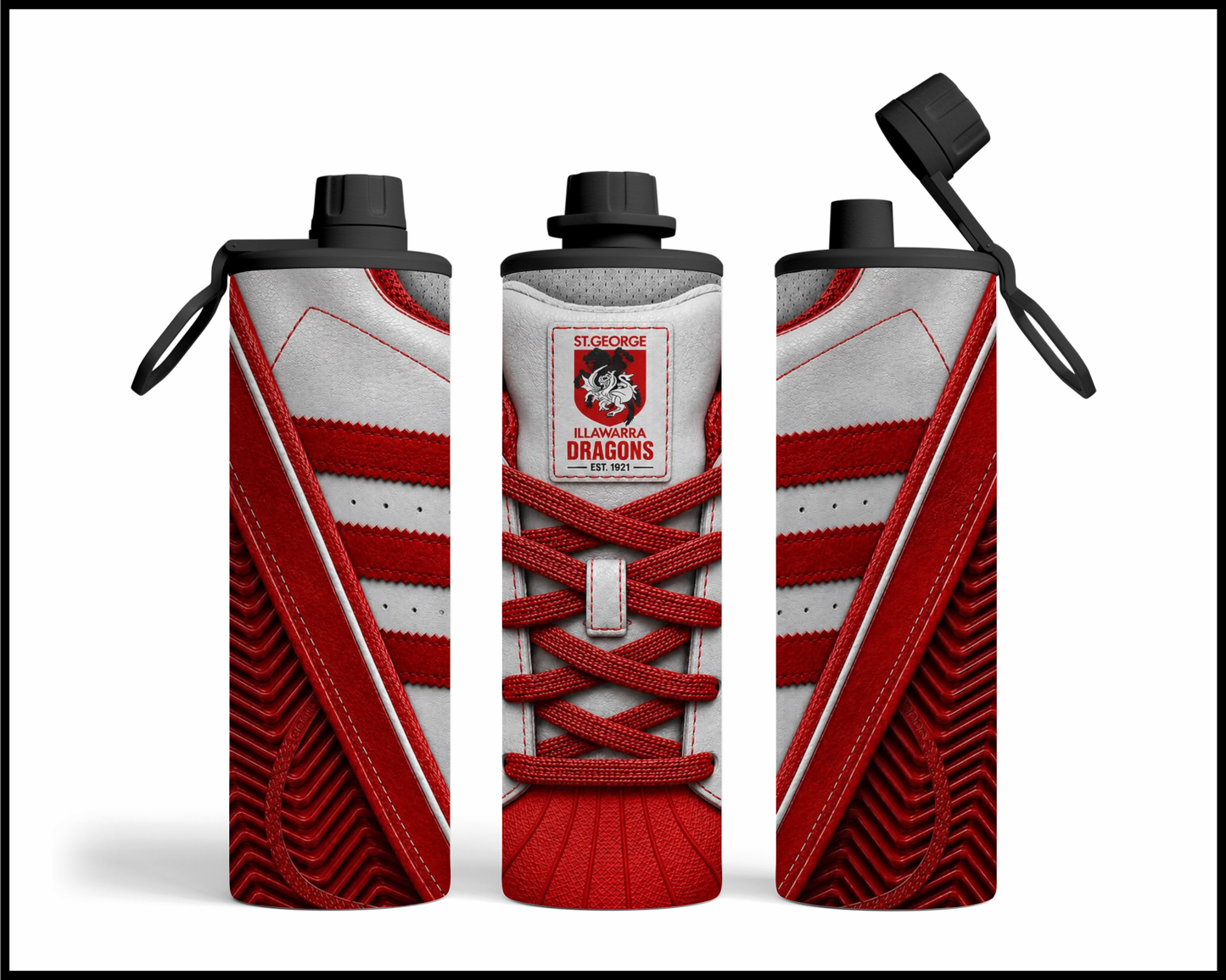 Stainless Steel Tumbler - St George Illawarra Dragons Side-Stripe Shoe Inspired