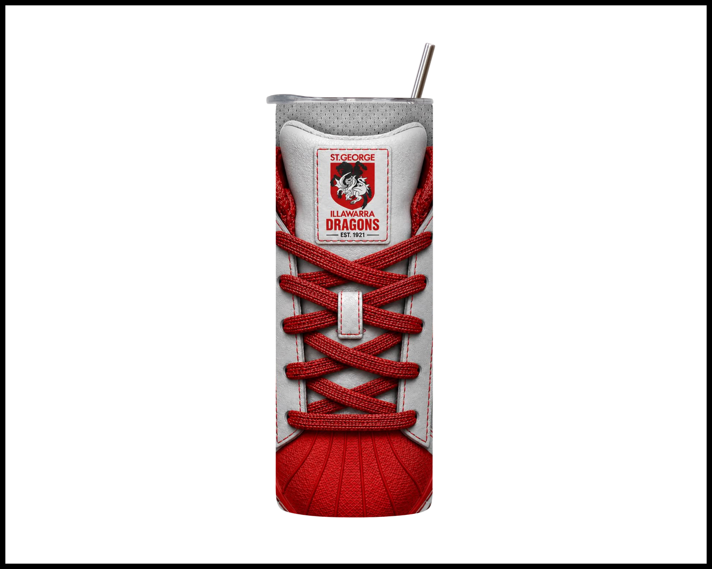 Stainless Steel Tumbler - St George Illawarra Dragons Side-Stripe Shoe Inspired