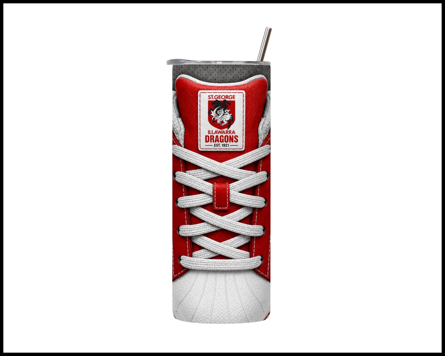Stainless Steel Tumbler - St George Illawarra Dragons Side-Stripe Shoe Inspired