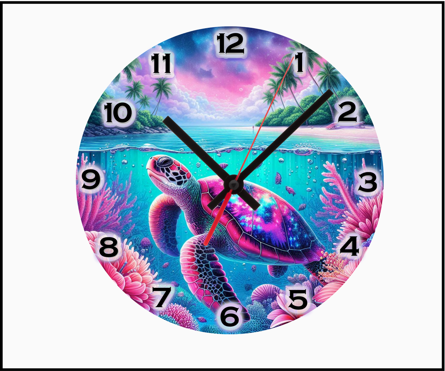 Neon Turtle (2) Sublimated Clock (Round 074)