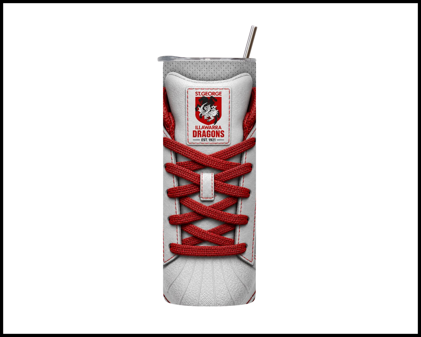 Stainless Steel Tumbler - St George Illawarra Dragons Side-Stripe Shoe Inspired