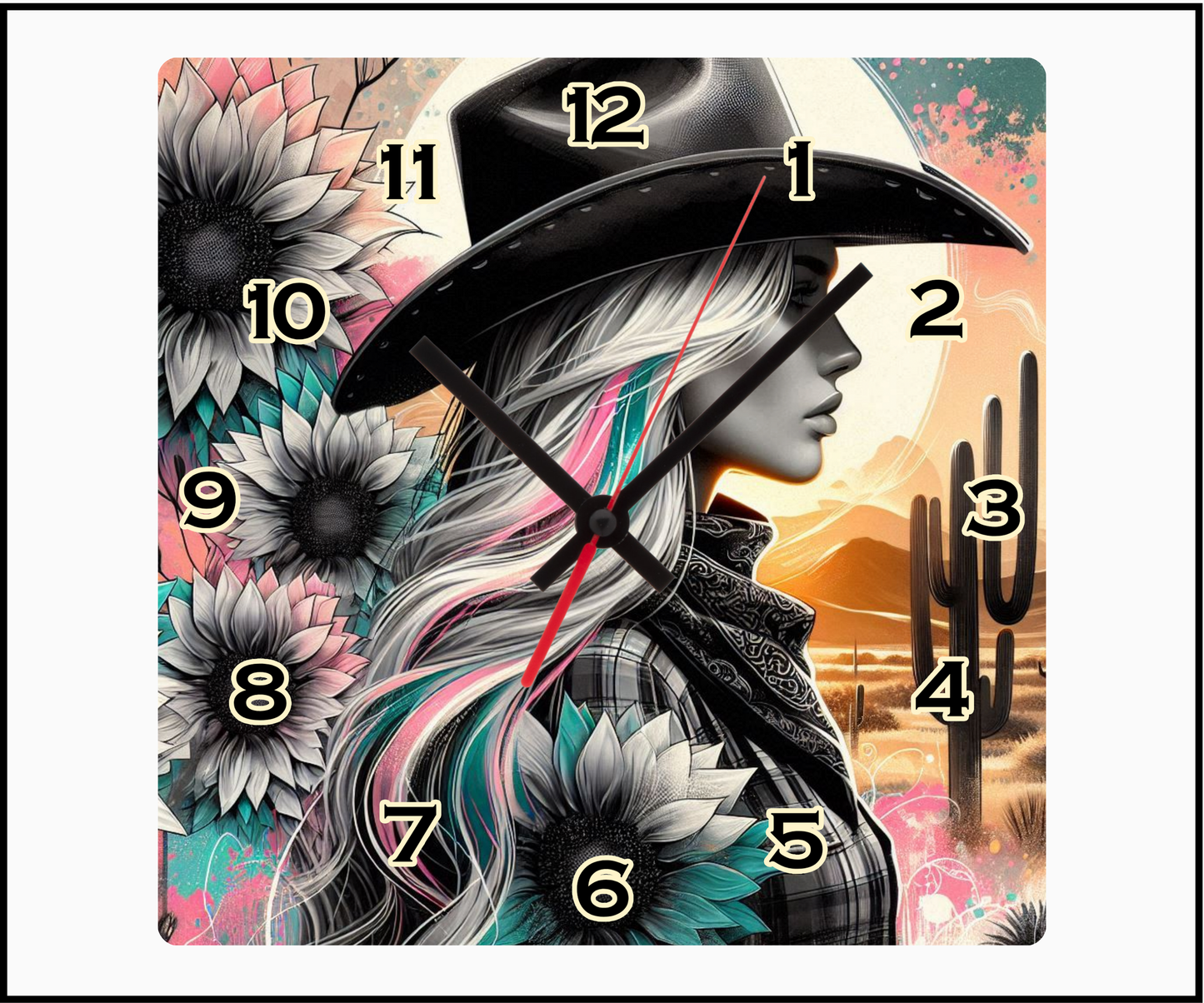 Cowgirl Sublimated Clock (Square 080)