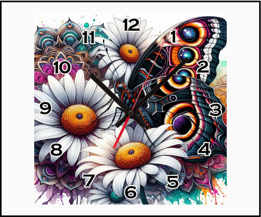 Floral Butterfly Sublimated Clock (Square 085)