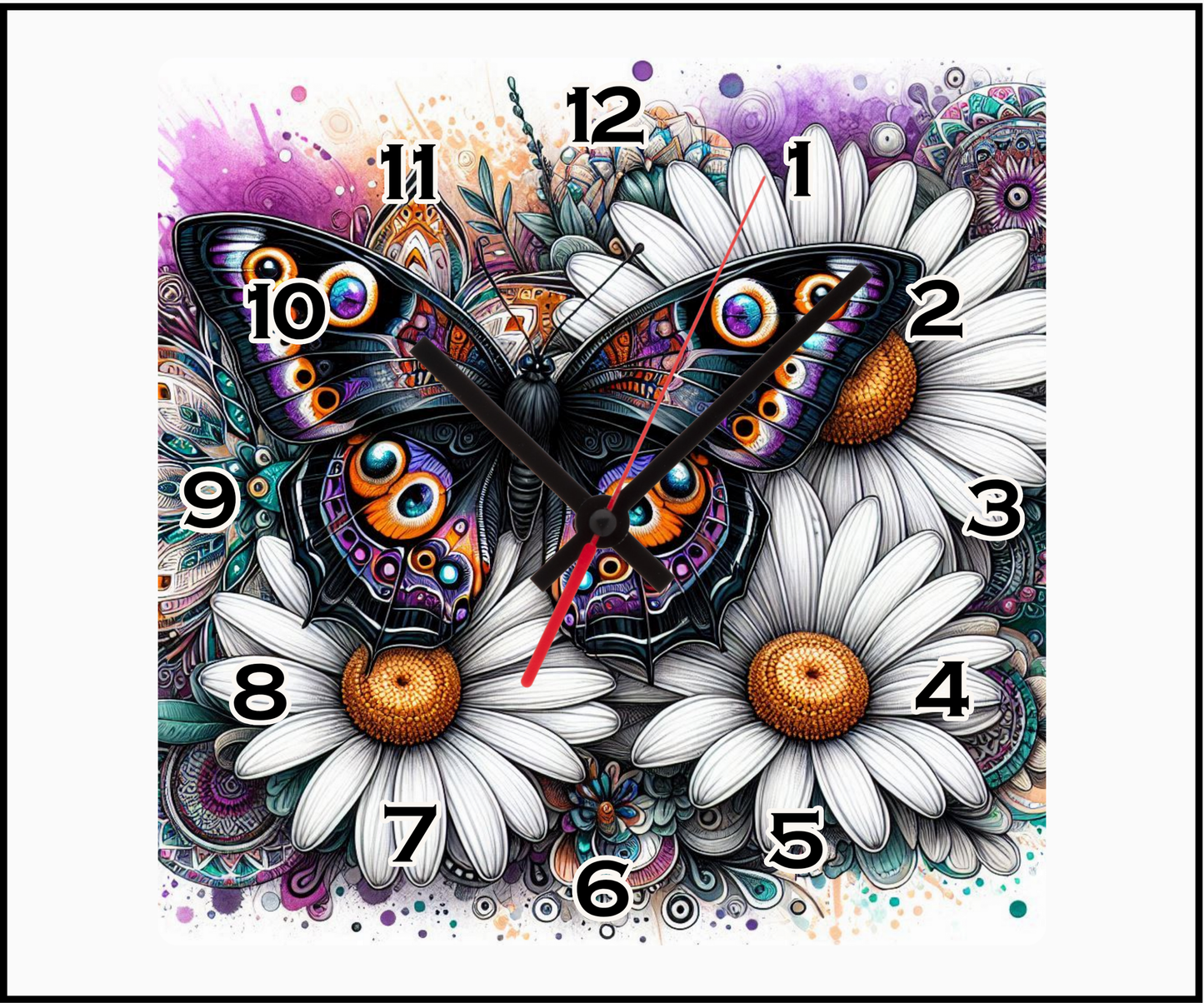 Floral Butterfly (2) Sublimated Clock (Square 086)