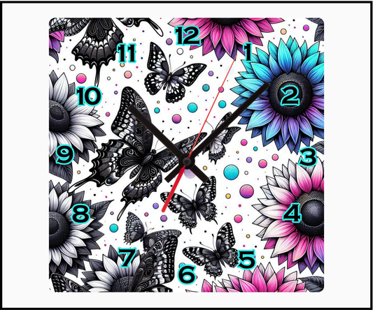 Butterfly Floral Sublimated Clock (Square 091)