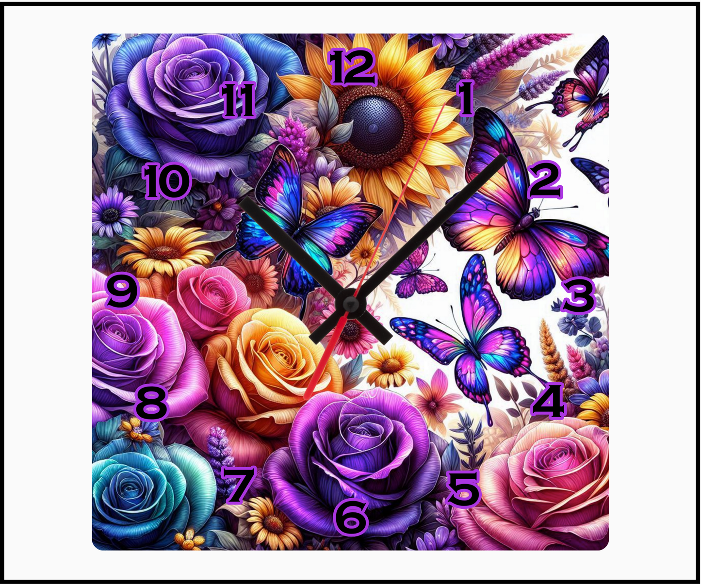 Neon Floral Sublimated Clock (Square 093)