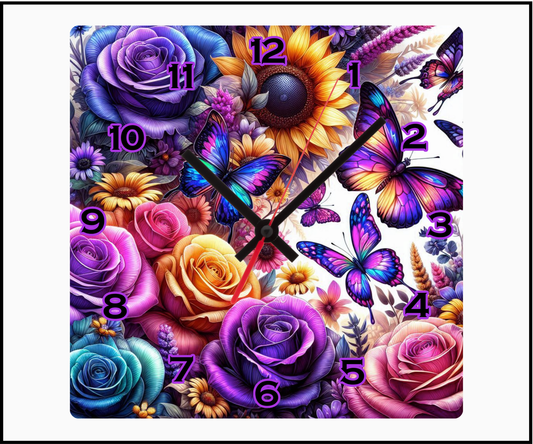 Neon Floral Sublimated Clock (Square 093)