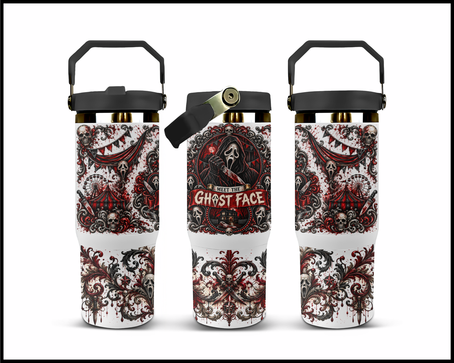 Sinister Sips - Ghost Face Big Guzzler Stainless Steel Tumbler (1083)